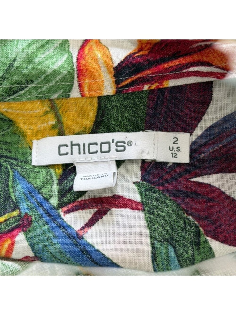 Chicos Womens Size 12 Linen Top Tropical Button-Up Shirt Leaf & Floral Pattern - Picture 4 of 7
